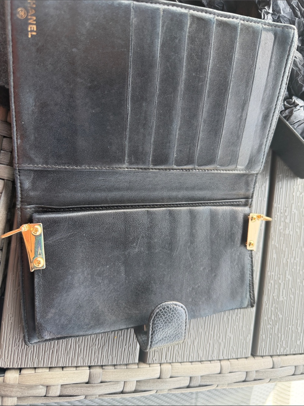 Authentic CHANEL Black Pebbled Leather Wallet with Embossed CC (with chain) - Picture 7 of 11